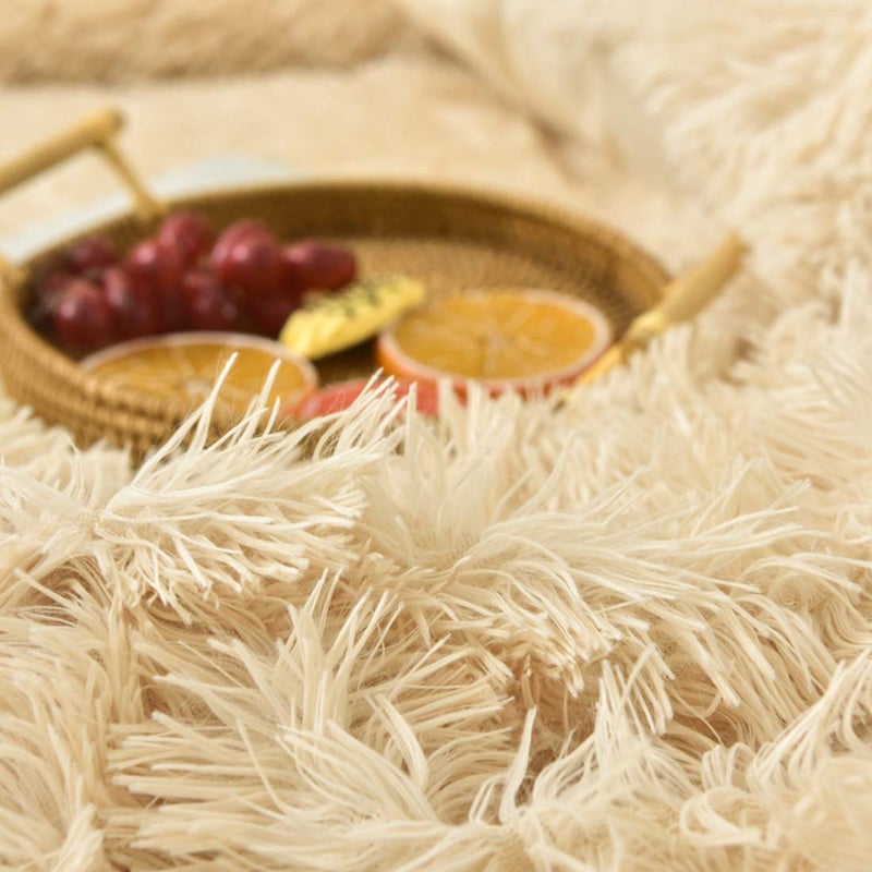 MorroMorn 5 PCS Shaggy Duvet Cover Bedding Set - Fluffy Comforter Cover Long Faux Fur Luxury Ultra Soft Cozy (Khaki, Full/Queen) - Image 4
